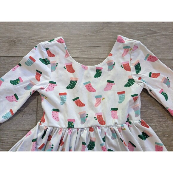 Ollie Jay White Long Sleeve Cotton Dress Holiday Christmas Stocking Girls 4 - Picture 2 of 7
